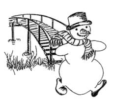 Lumiukko-testin piirroskuvitusta, jossa lumiukko ylittää sillan.